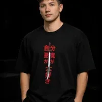 Oni Reaper oversized black t shirt front sword graphic