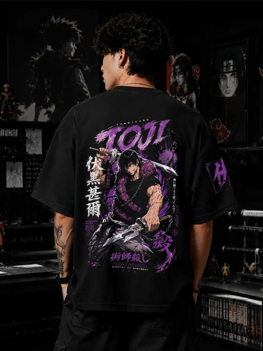 Toji Fushiguro oversized black anime t shirt by Dilli Drip