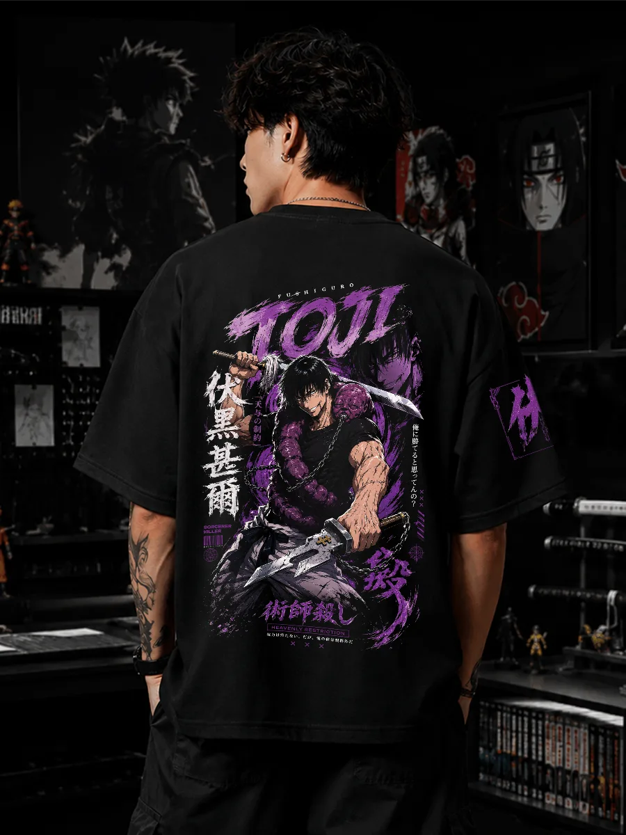 Toji Fushiguro oversized black anime t shirt by Dilli Drip