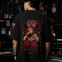 Sukuna King of Curses oversized black anime t shirt by Dilli Drip
