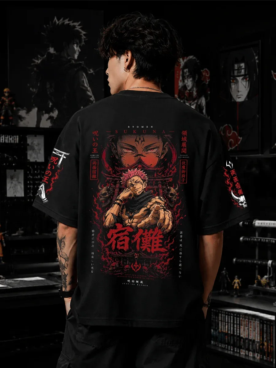 Sukuna King of Curses oversized black anime t shirt by Dilli Drip