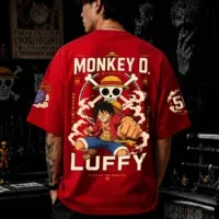 Monkey D Luffy oversized red anime t shirt by Dilli Drip