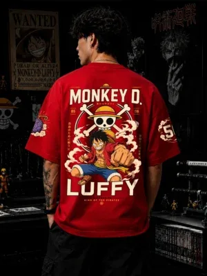 Monkey D Luffy oversized red anime t shirt by Dilli Drip