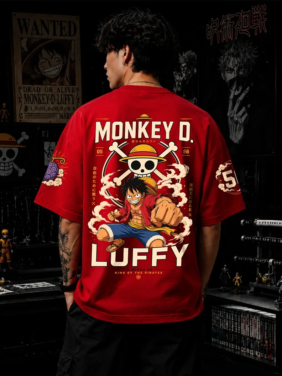 Monkey D Luffy oversized red anime t shirt by Dilli Drip