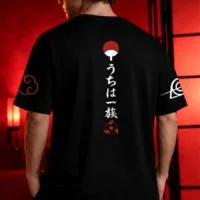Uchiha clan inspired artwork on oversized black anime t shirt