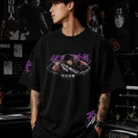 Toji Fushiguro artwork on black oversized t shirt