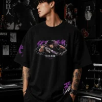 Toji Fushiguro artwork on black oversized t shirt