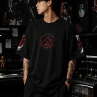Sukuna symbol artwork on black oversized t shirt