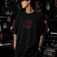 Sukuna symbol artwork on black oversized t shirt