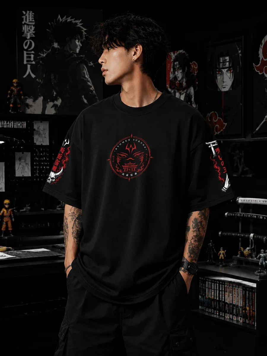 Sukuna symbol artwork on black oversized t shirt