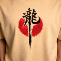 Model wearing Dragon Ascension oversized beige streetwear t shirt