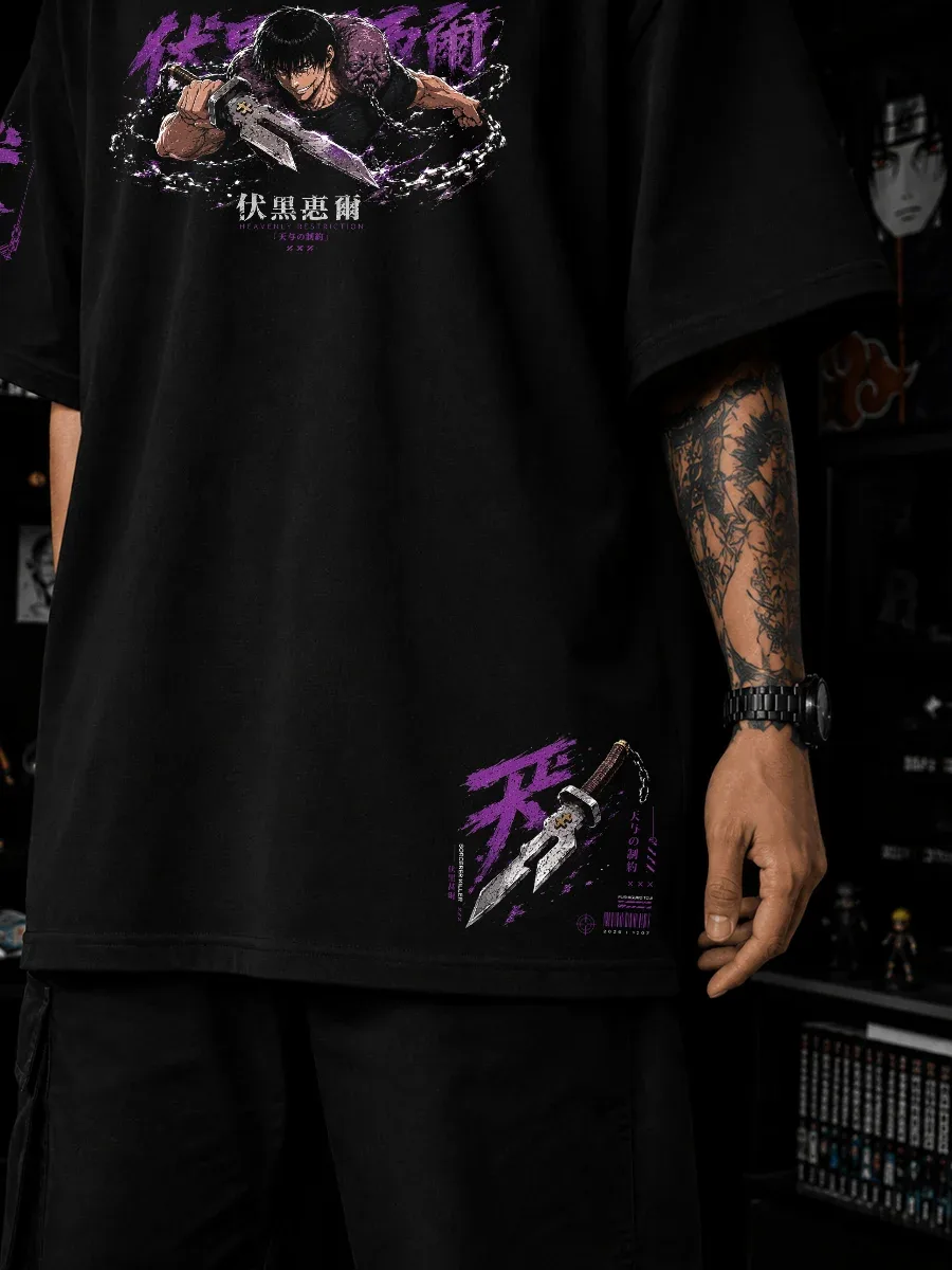Toji Fushiguro sorcerer killer artwork on black oversized t shirt