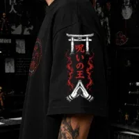 Sukuna King of Curses graphic on oversized black anime t shirt