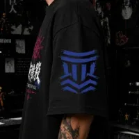 Akaza Upper Rank Three graphic on oversized black anime t shirt