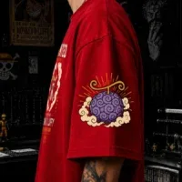 Monkey D Luffy pirate king graphic on oversized red anime t shirt