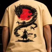 Dragon Ascension oversized beige graphic t shirt by Dilli Drip