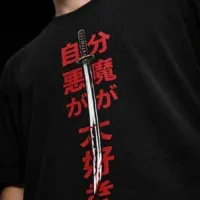 Model wearing Oni Reaper oversized black streetwear t shirt