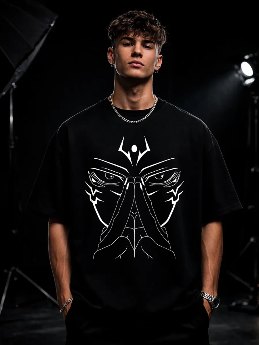 Sukuna inspired artwork on black oversized t shirt
