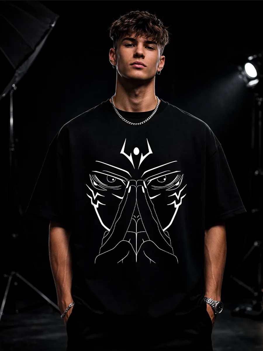 Sukuna inspired artwork on black oversized t shirt
