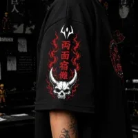 Model wearing Sukuna King of Curses oversized anime streetwear t shirt