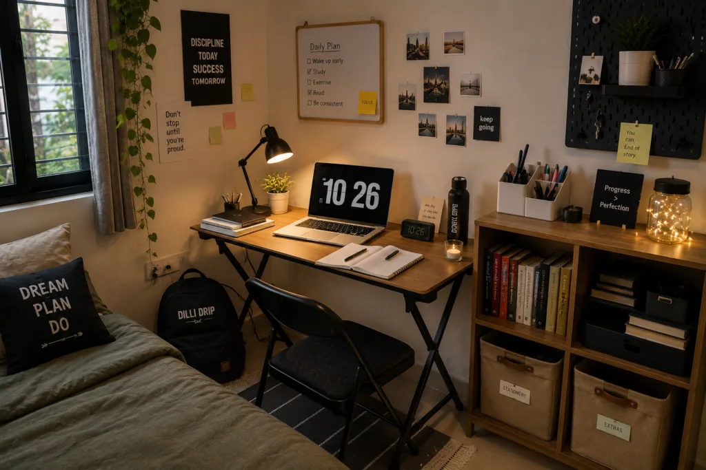 Study room interior design on a student budget.