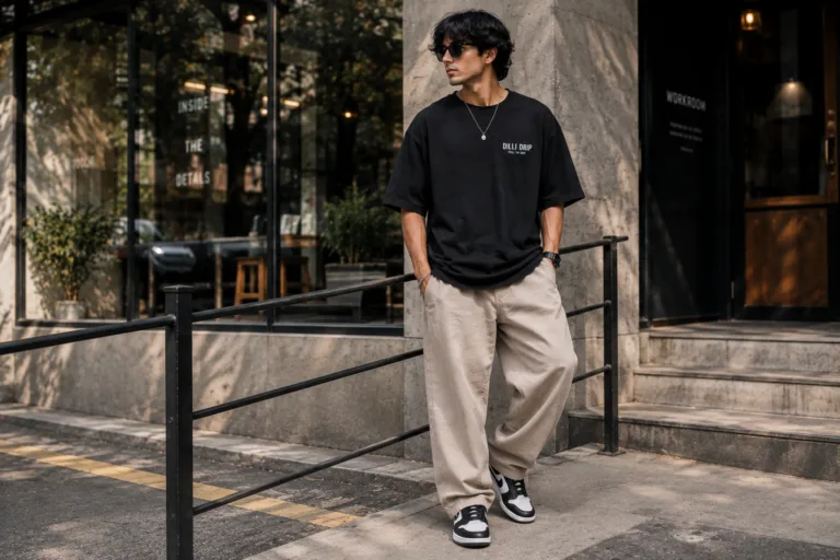 Latest mens fashion featuring relaxed oversized streetwear.