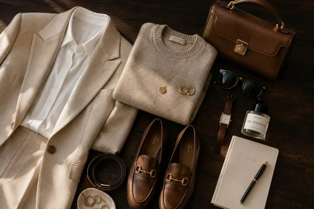 Old money outfits women essentials with elegant wardrobe accessories.