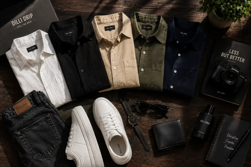Oversized shirts men wardrobe essentials with premium accessories.
