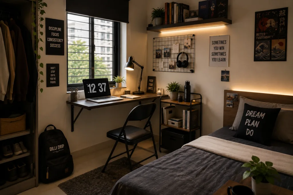Study room interior design for a small bedroom.