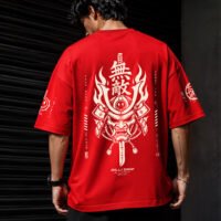 Mute Rage oversized T-shirt featuring bold Oni mask back graphic