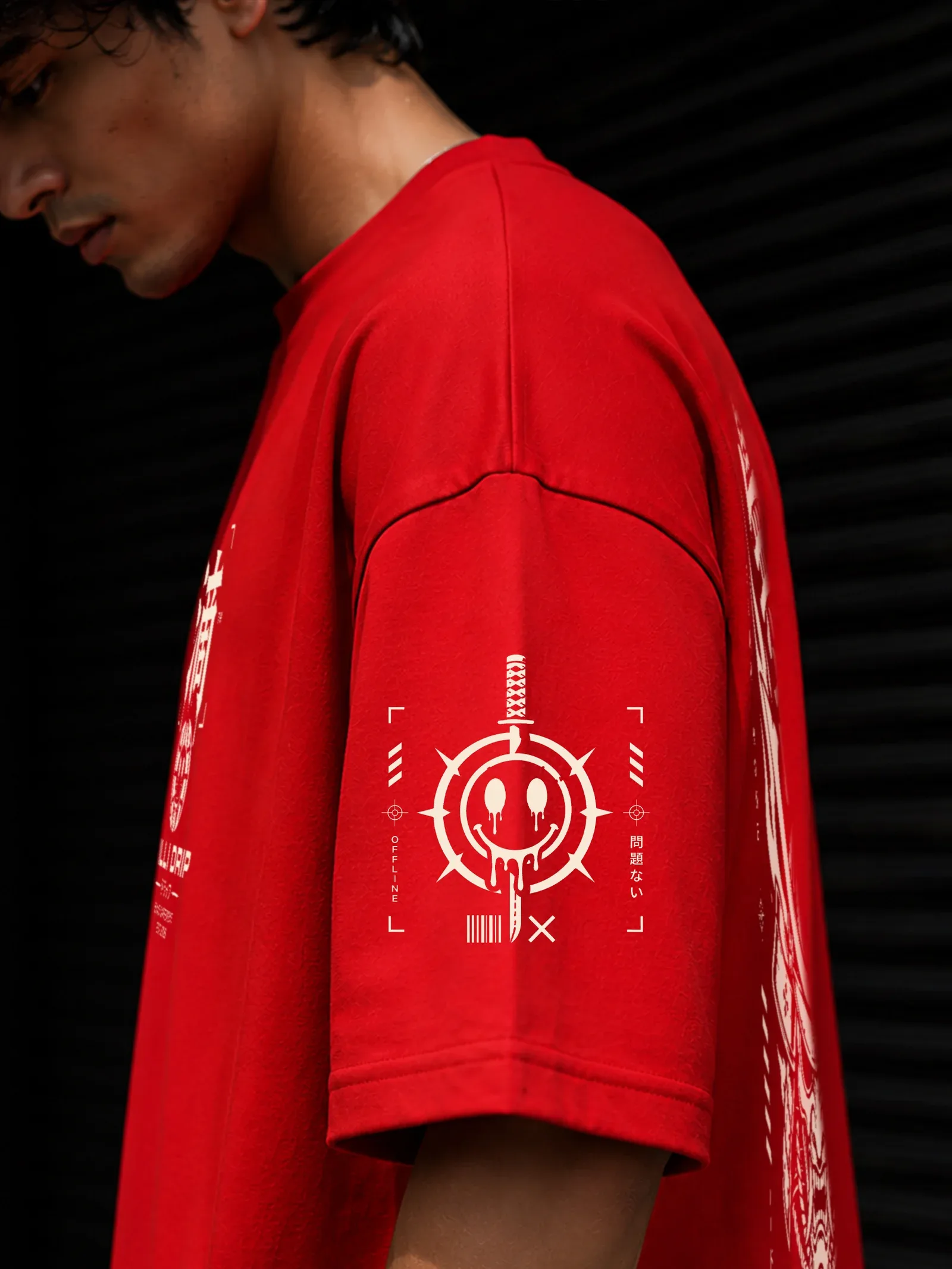 Mute Rage oversized T-shirt featuring bold Oni mask back graphic