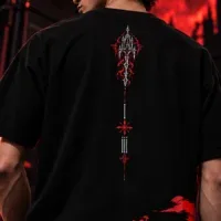 Detailed gothic castle artwork on the back of Crimson Keep T-shirt