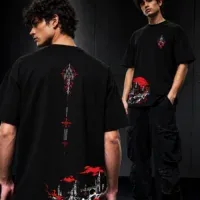 Crimson Keep black oversized T-shirt styled with gothic streetwear artwork