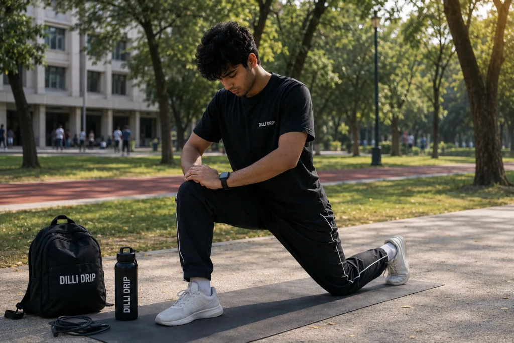Daily routine for students with exercise and college life.