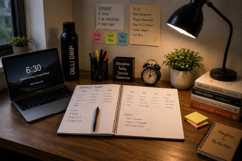 Daily routine for students using a simple planner.