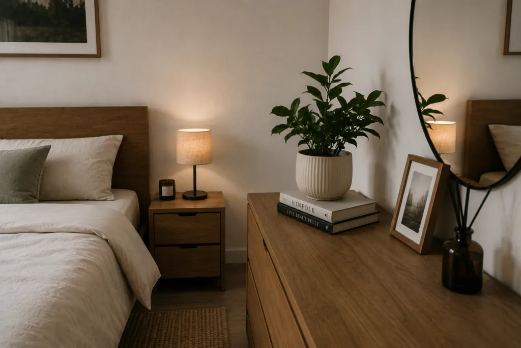 Minimalist bedroom ideas with simple intentional decor.