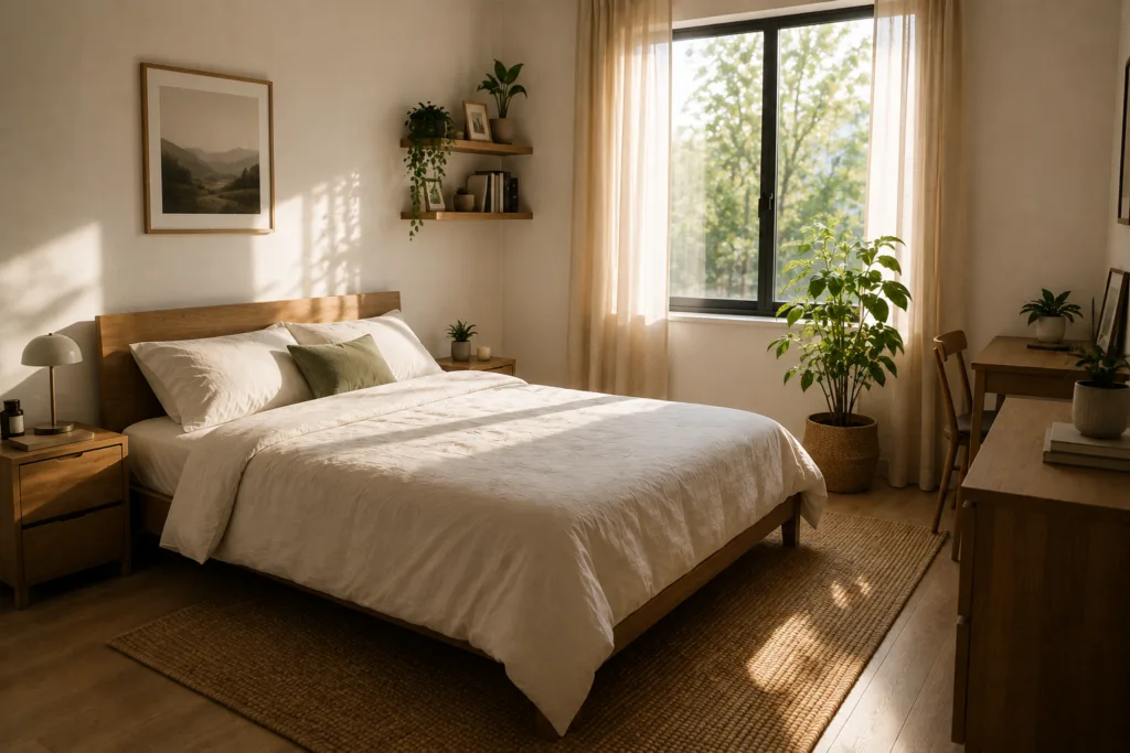 Minimalist bedroom ideas for a calm and organised space.