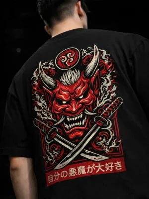 Oni Reaper oversized black graphic t shirt by Dilli Drip
